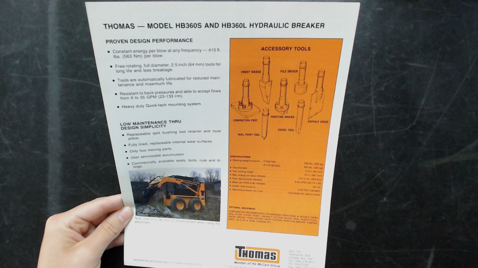 Thomas HB 360 Hydraulic Breaker Brochure Vintage Agriculture Flyer