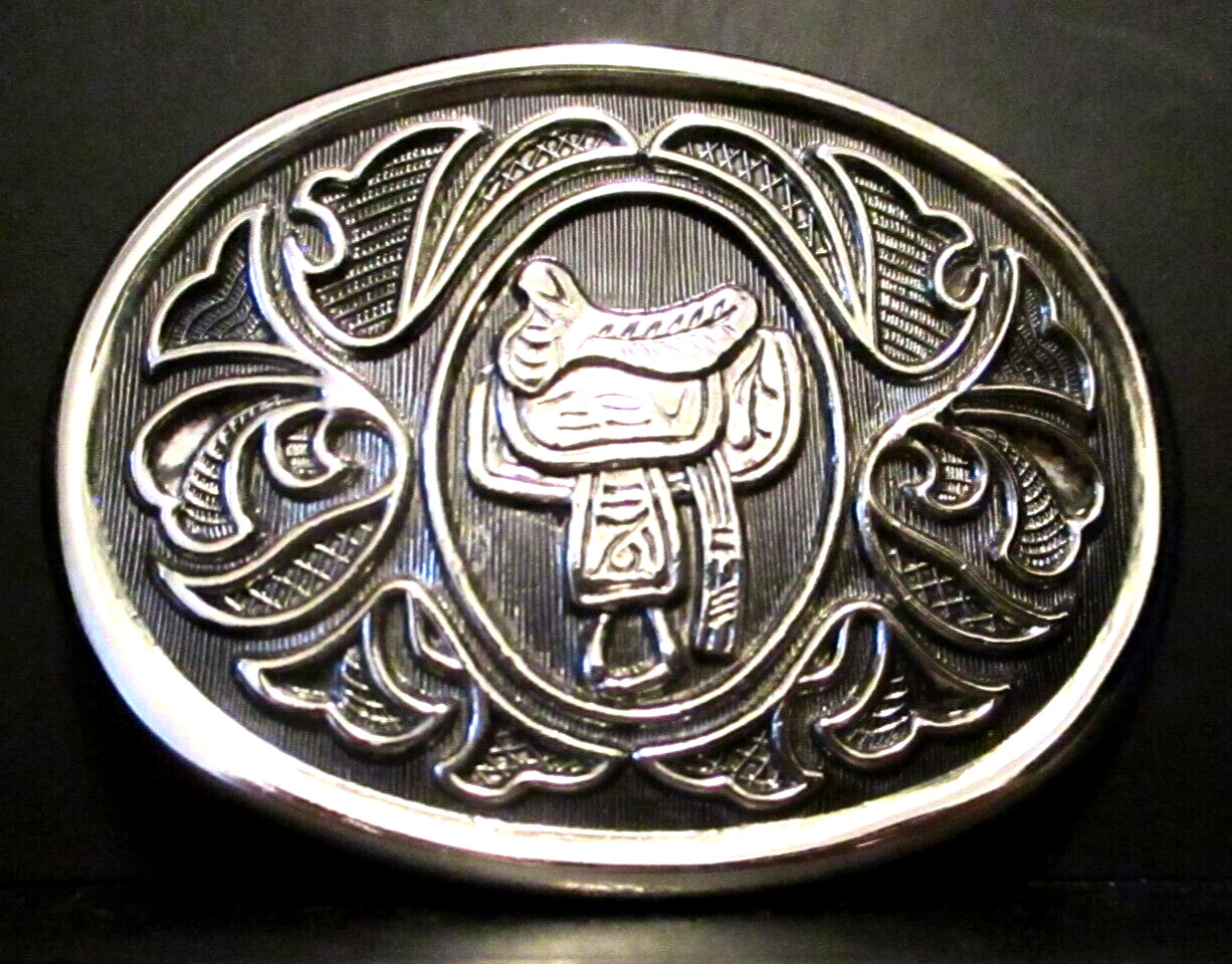 Vintage Horse Saddle Western Dress Style Silver Belt Buckle Avon 3&Prime; x 2.25&Prime;
