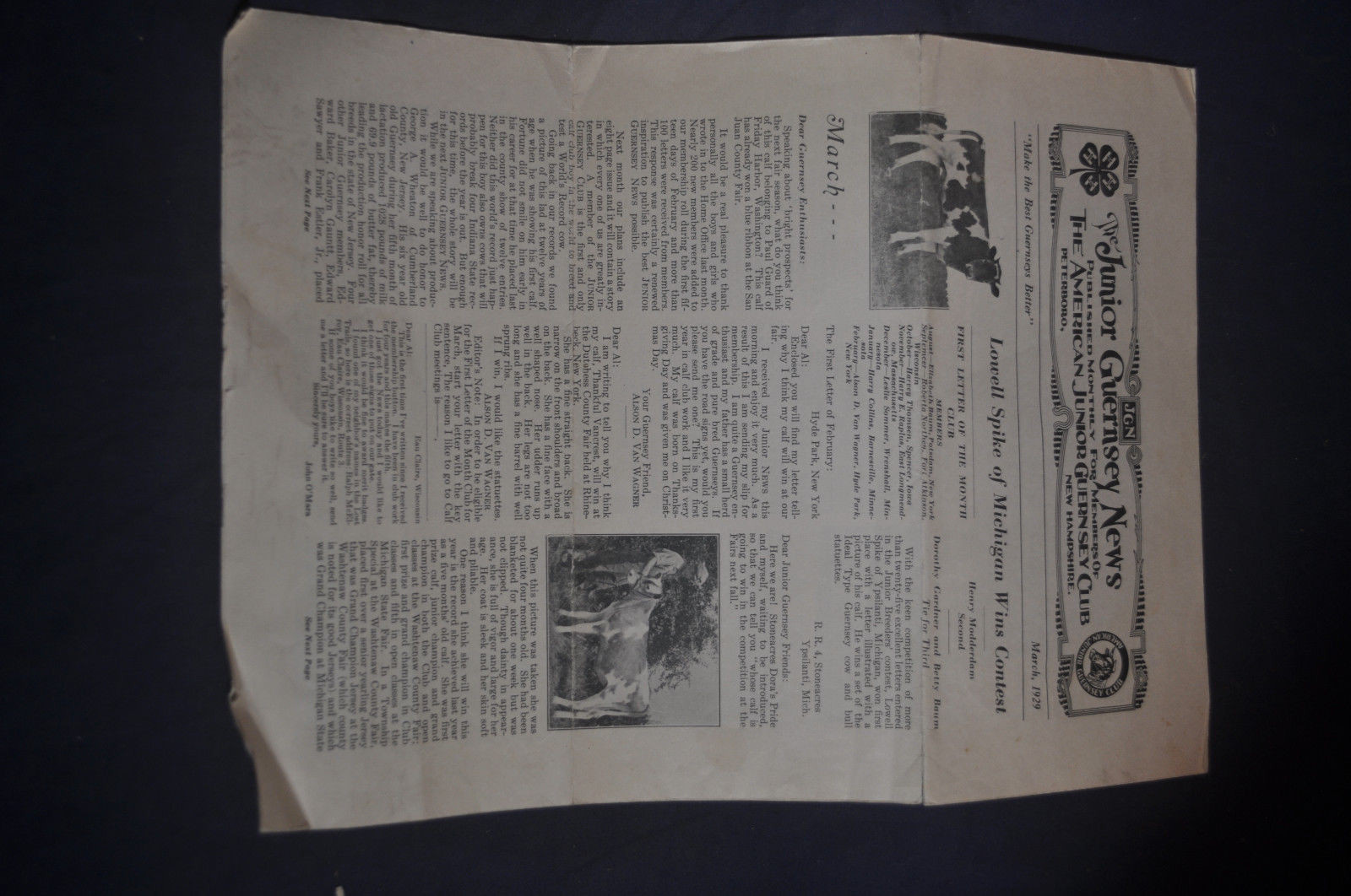 1929 American Guernsey Cattle Club Letterhead & Junior Guernsey News