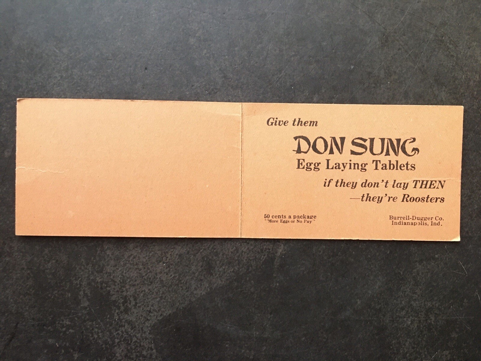 DON SUNG Egg Laying Tablets Vintage Ephemera Advertisement Tag