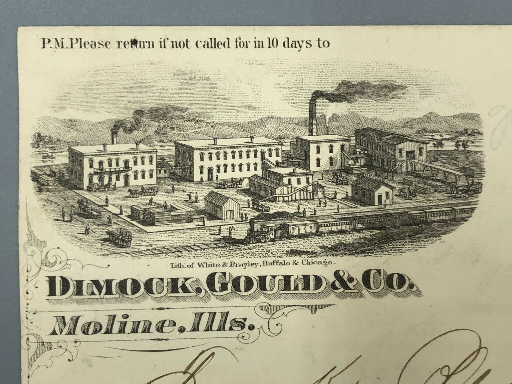 1870s Dimock Gould Co LUMBER Illustrated Postal Cover MOLINE IL Advertising