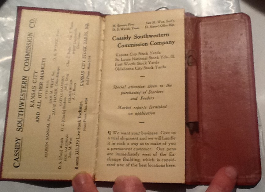 Antique Pocket Cassidy Southwestern Commission Co KC Mo Livestock Buyer Notebook