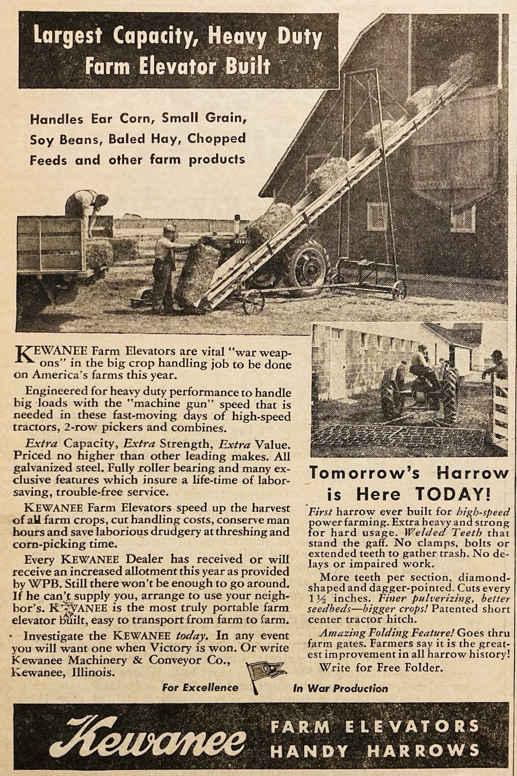 1946 AD.(PC9)~KEWANEE MACHINERY CONVEYOR CO. ILL. GRAIN ELEVATORS