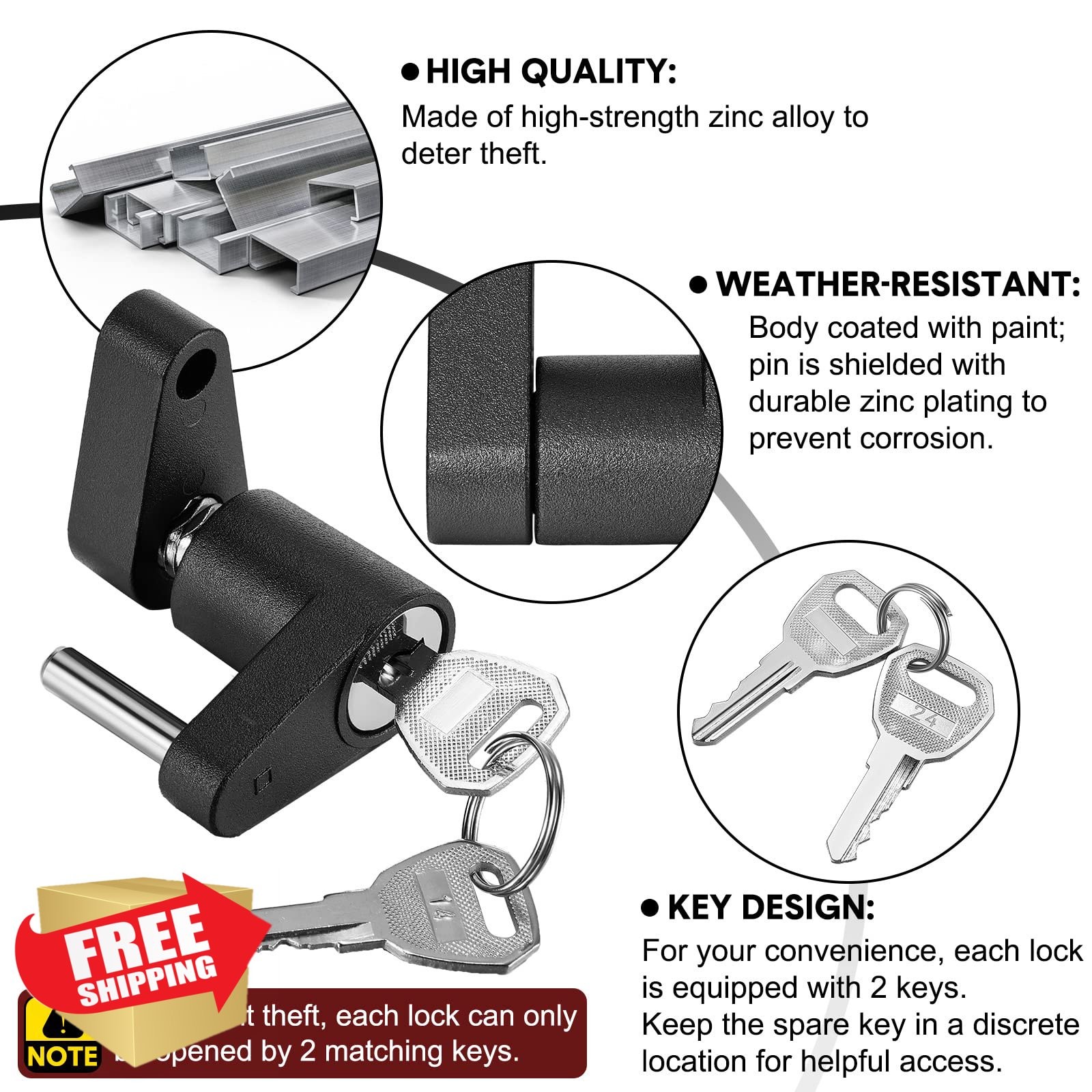 Chumia Trailer Hitch Lock 1/4&Prime; Dia 3/4&Prime; Span Black 1 Pack