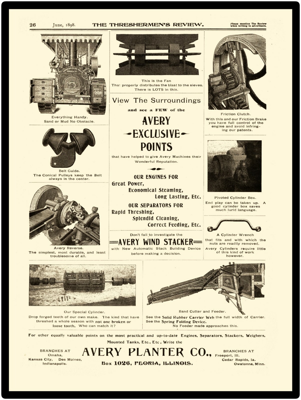1898 Avery Planter Co. New Metal Sign: Features of Traction Engine Pictured