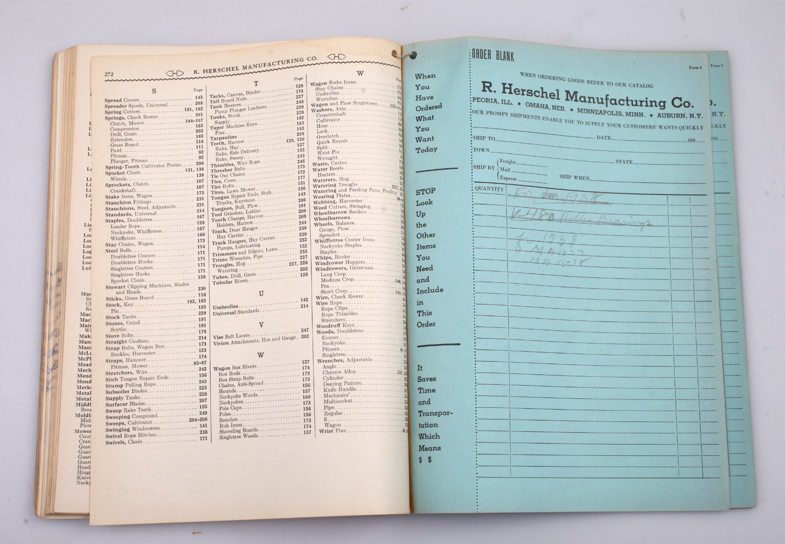 1937-38 R. Herschel Manufacturing Agricultural Cutting Parts Catalog