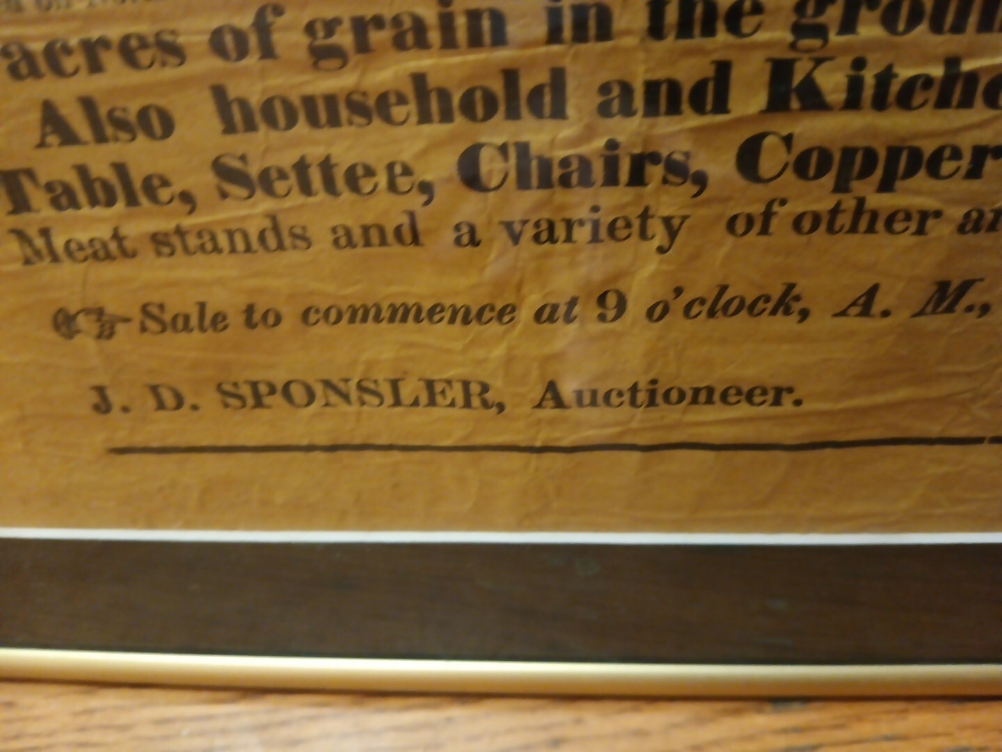 1876 Public Farm Sale Framed Auction Notice, Halifax Township, Pennsylvania