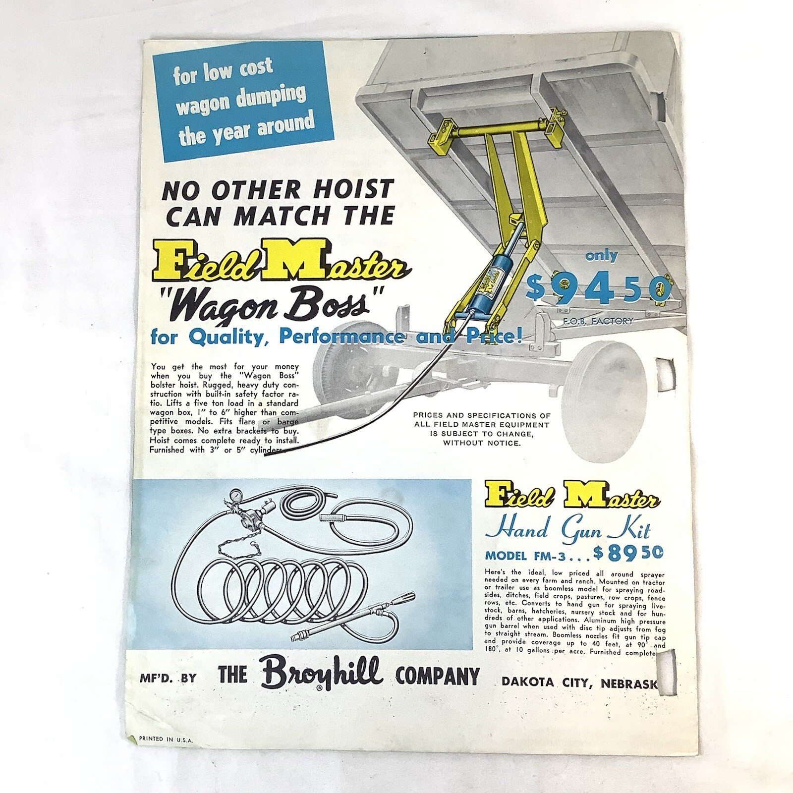 The Broyhill Company Field Master Spraying Systems Brochure Ag Farming Row Crops