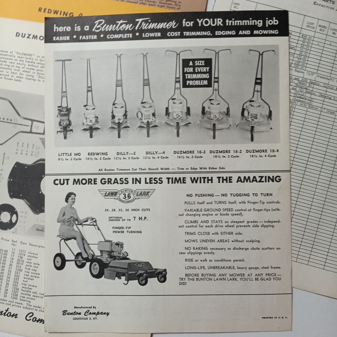 6 Bunton Lawn & Garden Tractors Brochure Redwing, Dilly, Duzmore Flyers Brochure