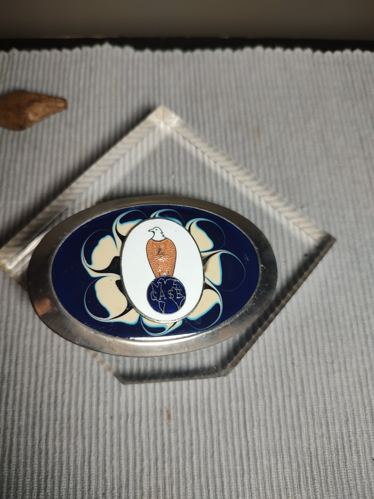 Case Colored Blue & WhiteBelt Buckle with Eagle Silvertone 3.5&Prime;
