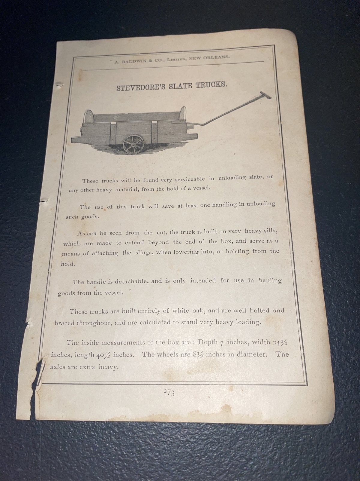 1891 Baldwin – Stevedore’s Slate Truck- Farm Advertising – New Orleans