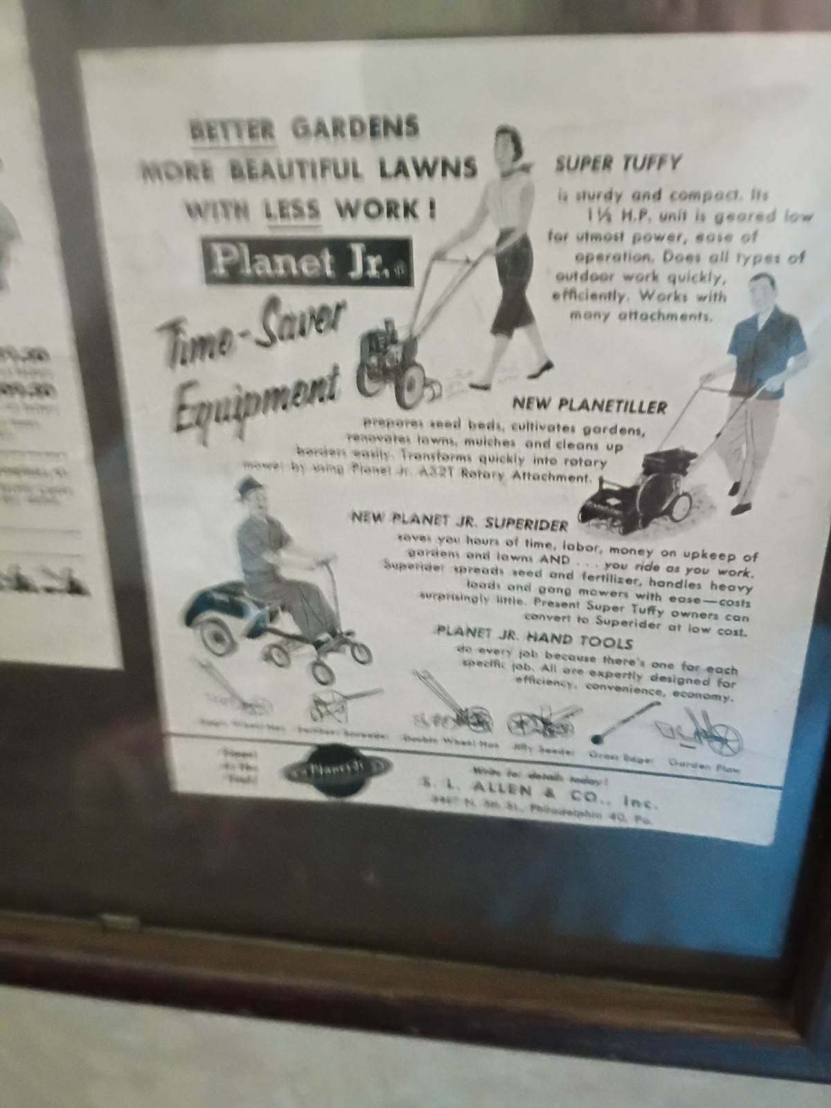 Vintage Lawn Mower Magazine Ads In A Frame, Originals, Not Reprints.