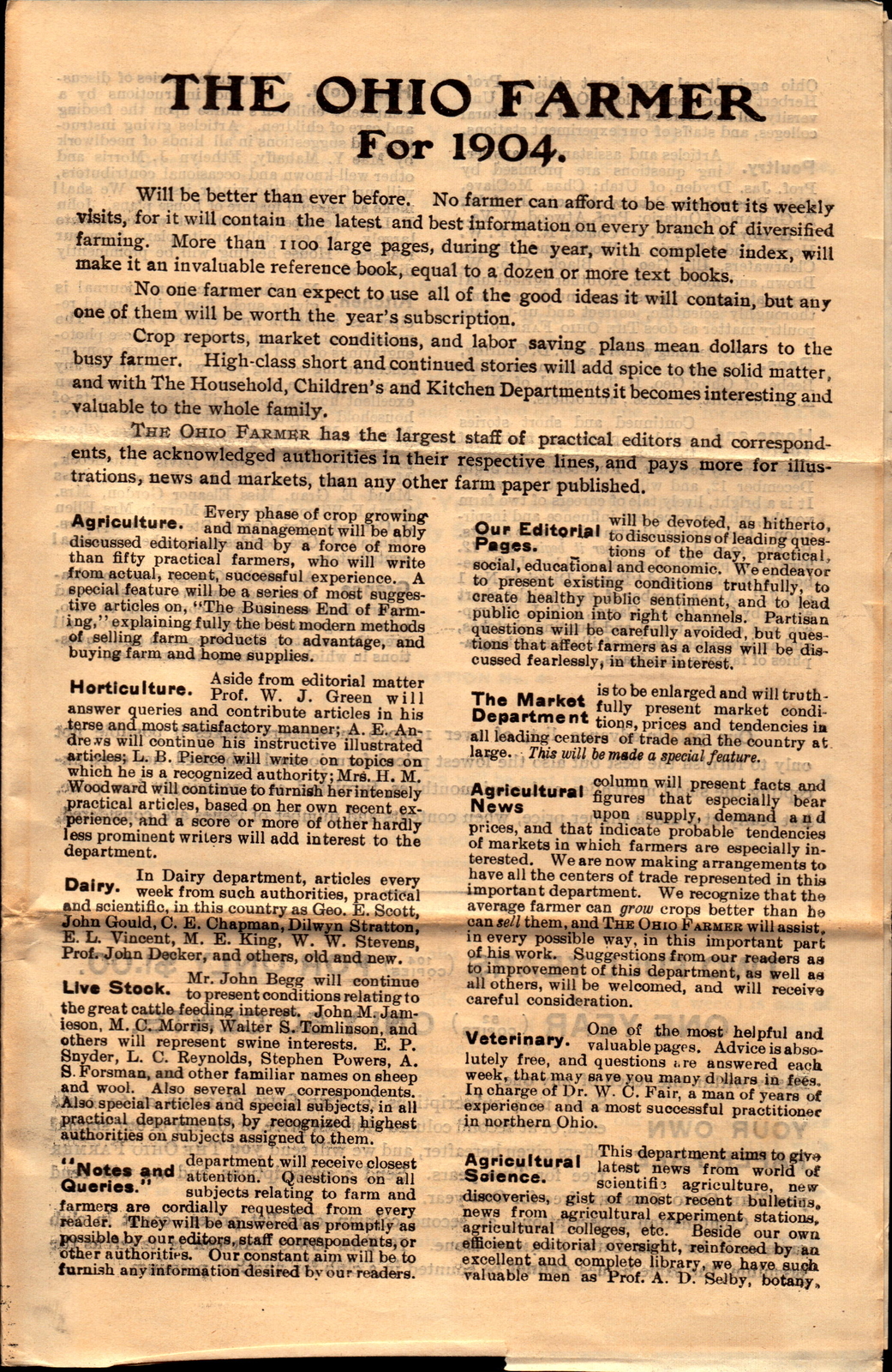 Vintage Advertisement OHIO FARMER For 1904 Agricultural Magazine Ad