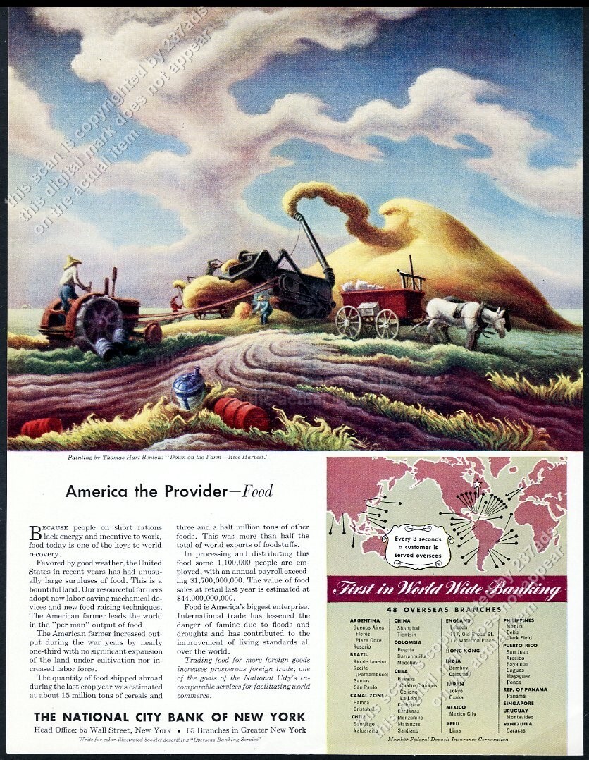 1948 Thomas Hart Benton rice farm harvest art Citibank vintage print ad