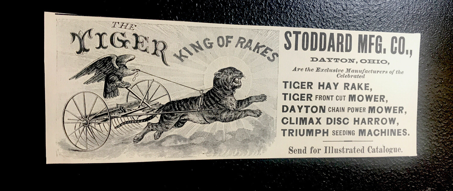 1889 Stoddard Tiger Hay Rake Implement Farm Advertising – Dayton – Ohio