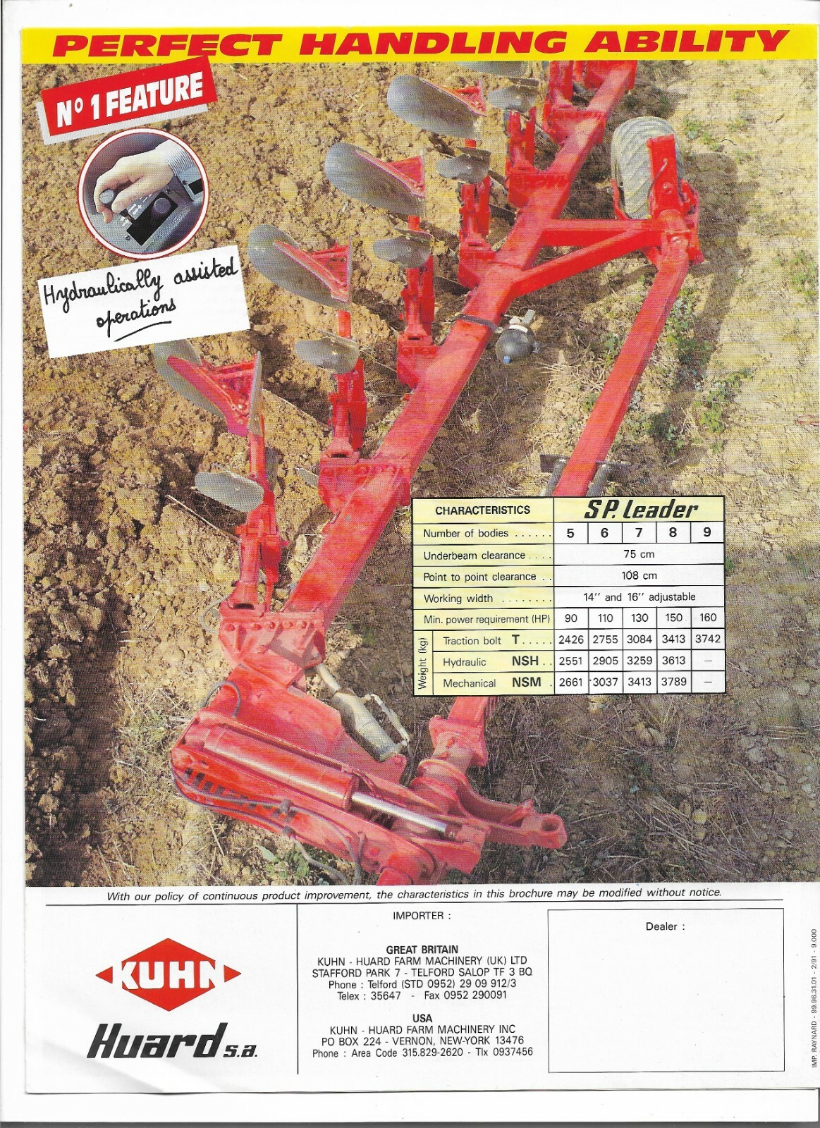 Original Kuhn Semi-Mounted Huard Range SP. Leader Ploughs Plows Sales Brochure