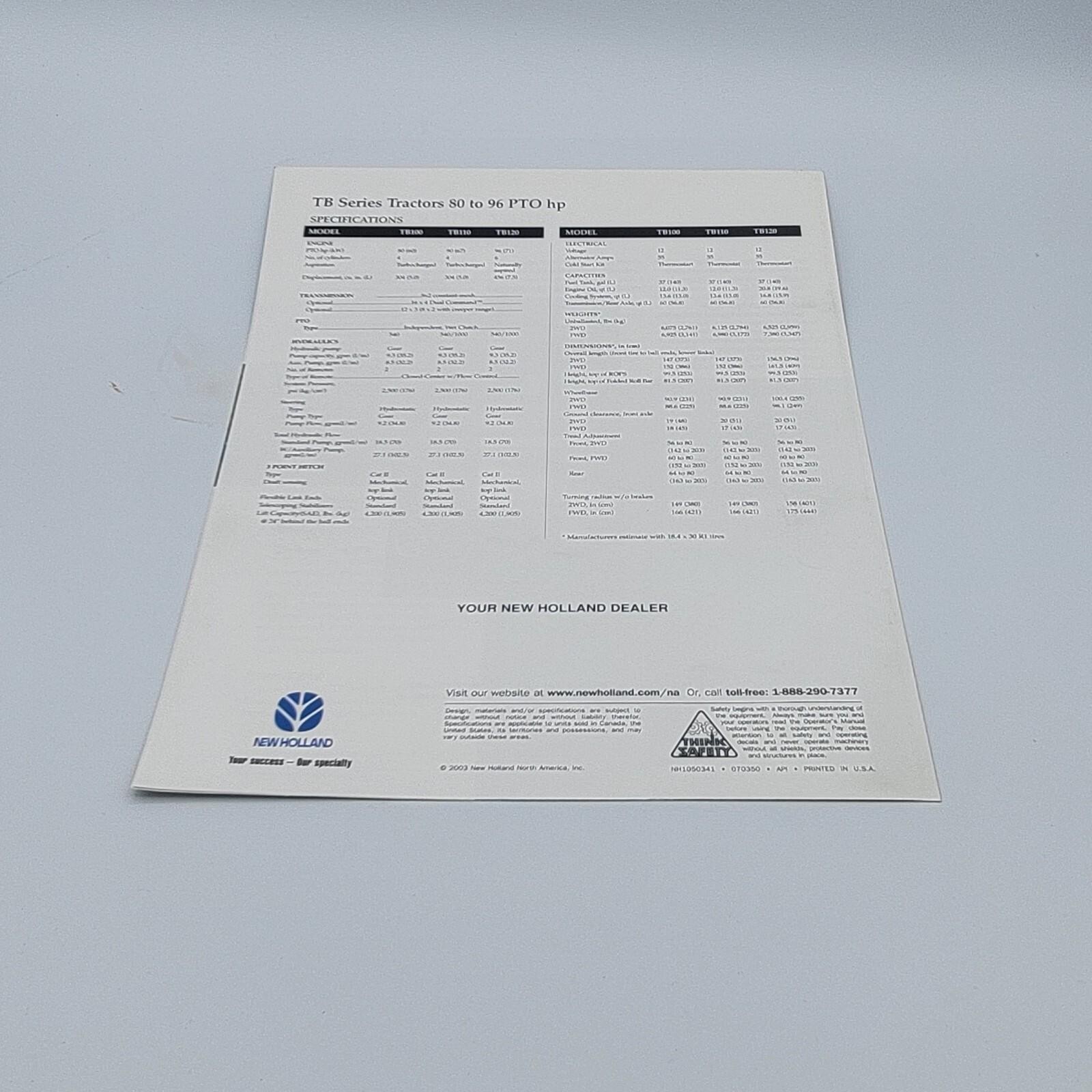 New Holland 80 to 96 HP TB Series Tractors Color Brochure 4 Pages