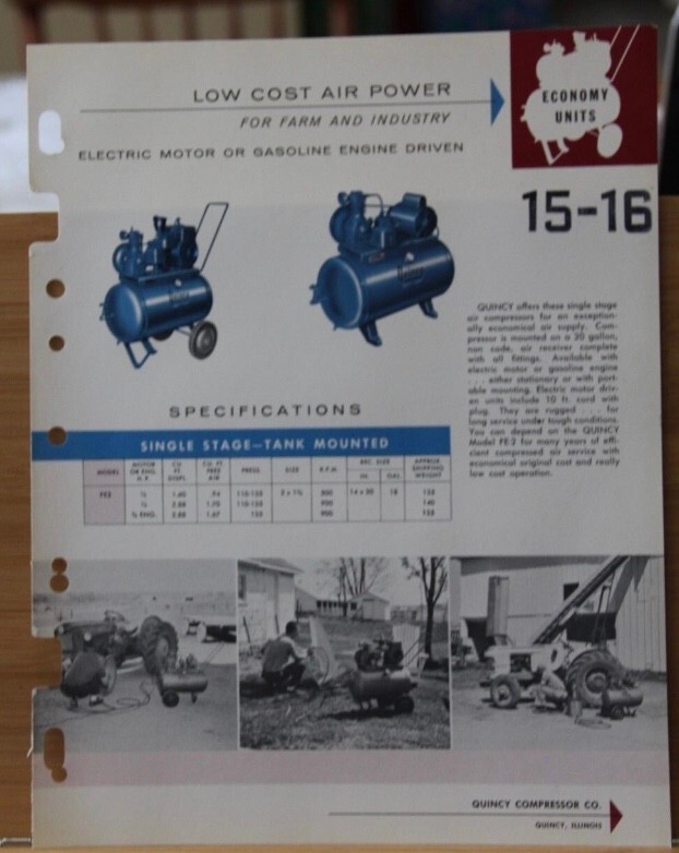 Brochure Dealer Air Compressor Economy Units Vintage Hard to find Farm
