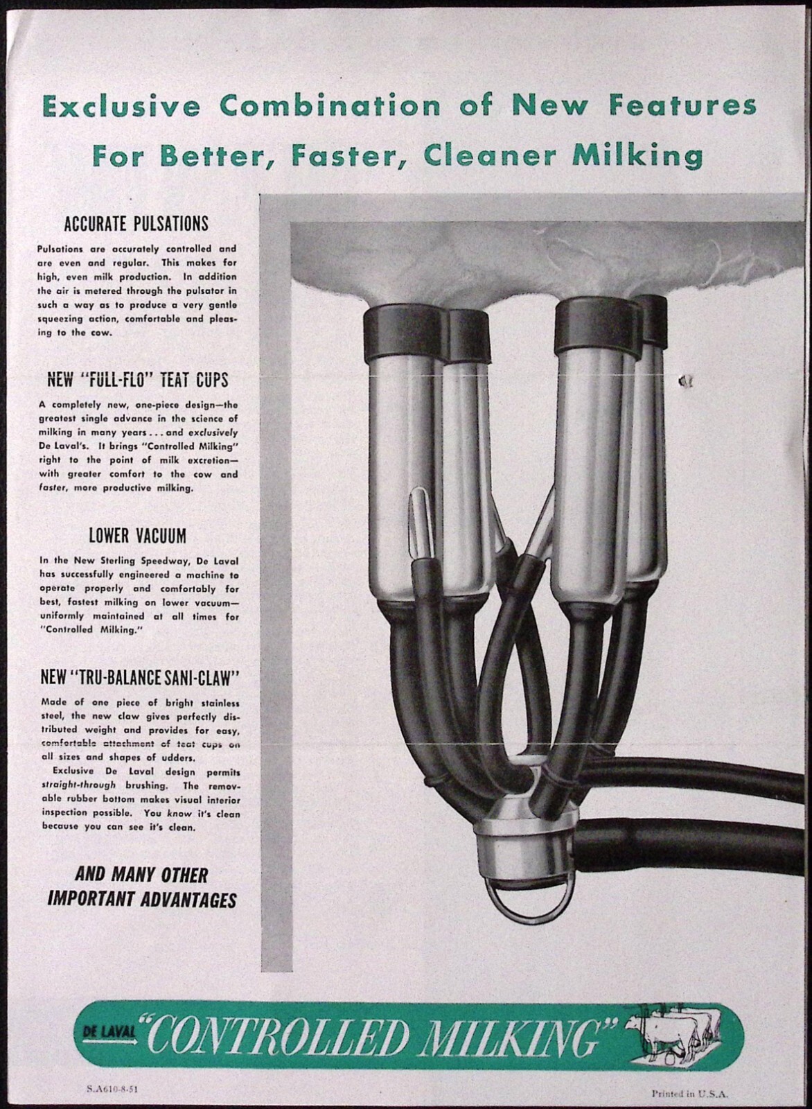 1952 New Sterling Speedway Milker De Laval Separator Company Brochure