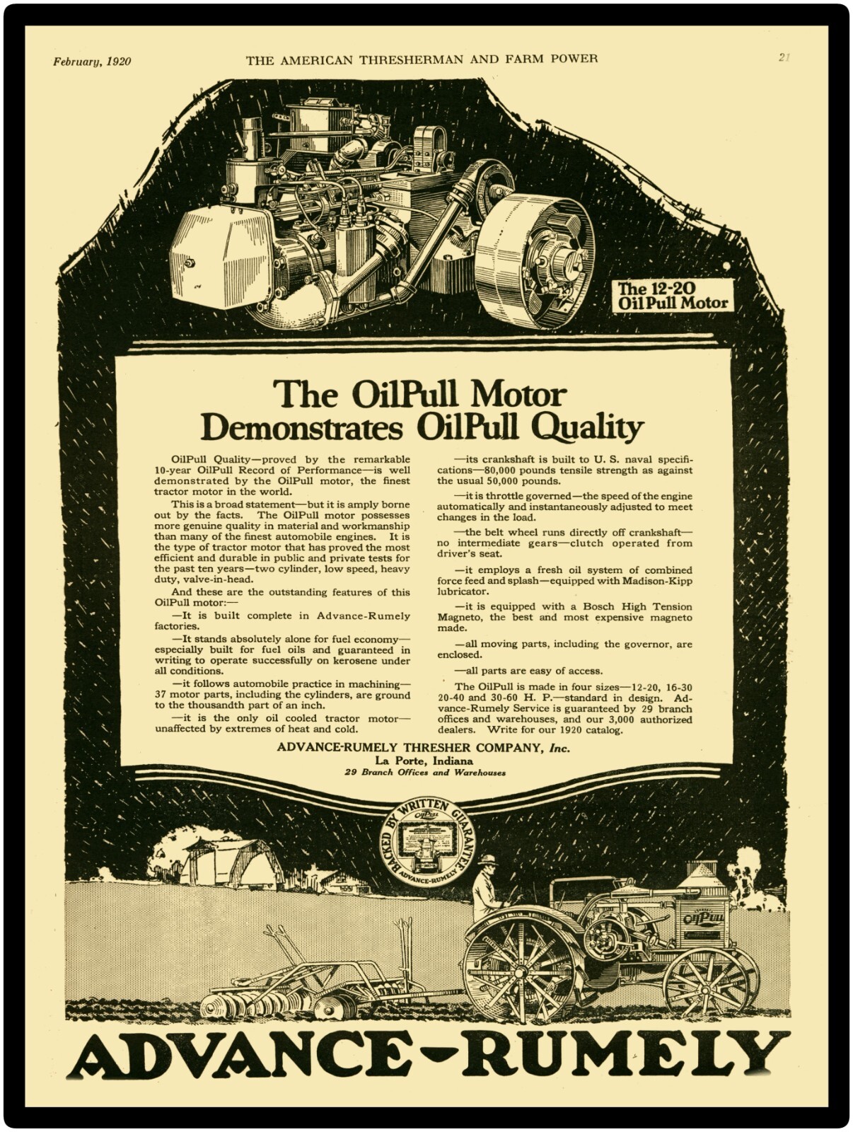 Advance Rumely Oil Pull Engine NEW Metal Sign 24&Prime;x30&Prime; USA STEEL XL Size