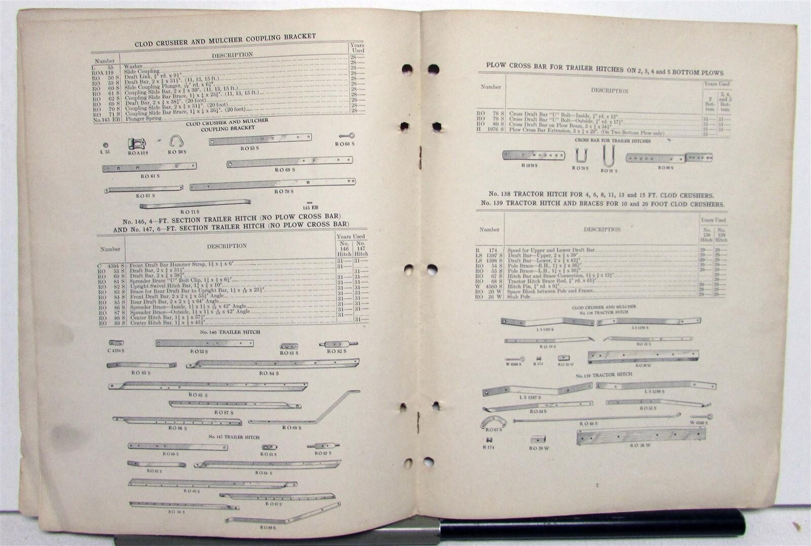 1936 Case Clod Crusher & Mulcher Specs Farming Construction Repair Parts List