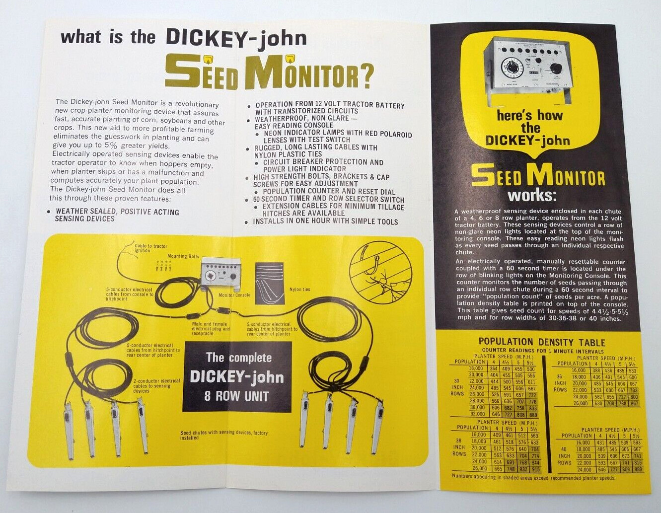 VTG 1960s Dickey-John Electronic Seed Monitor BROCHURE Solid State Crop Planter