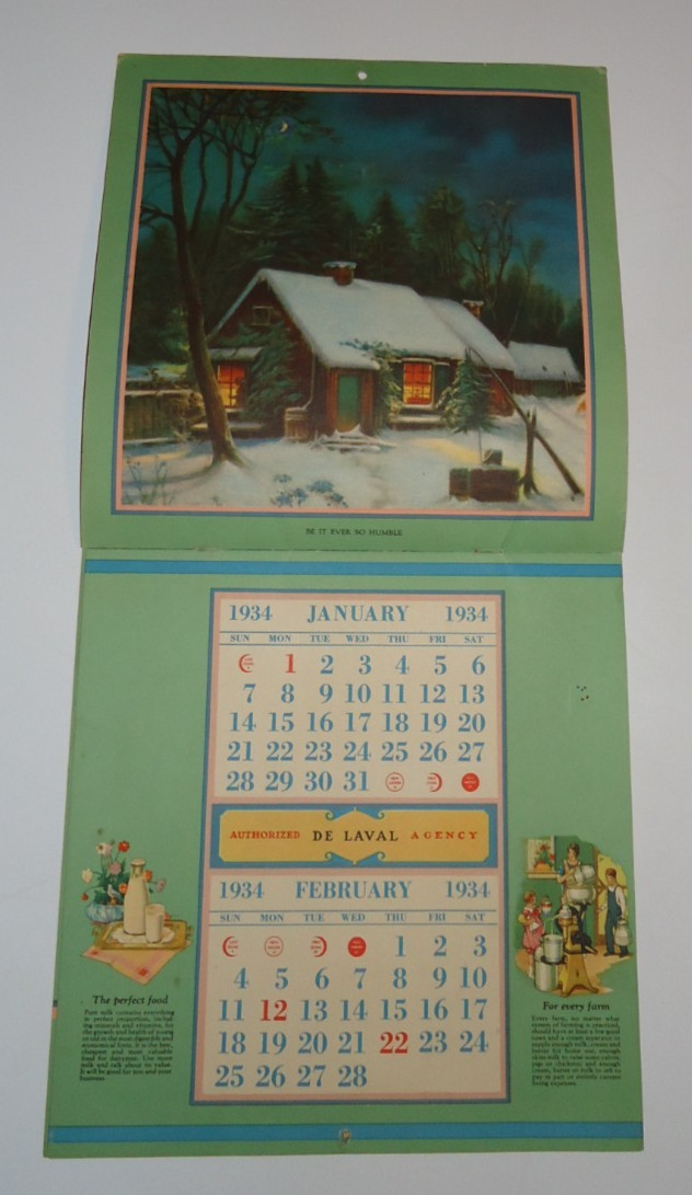 1934 ADVERTISING CALENDAR DE LAVAL SEPARATOR BEAUTIFUL CONDITION