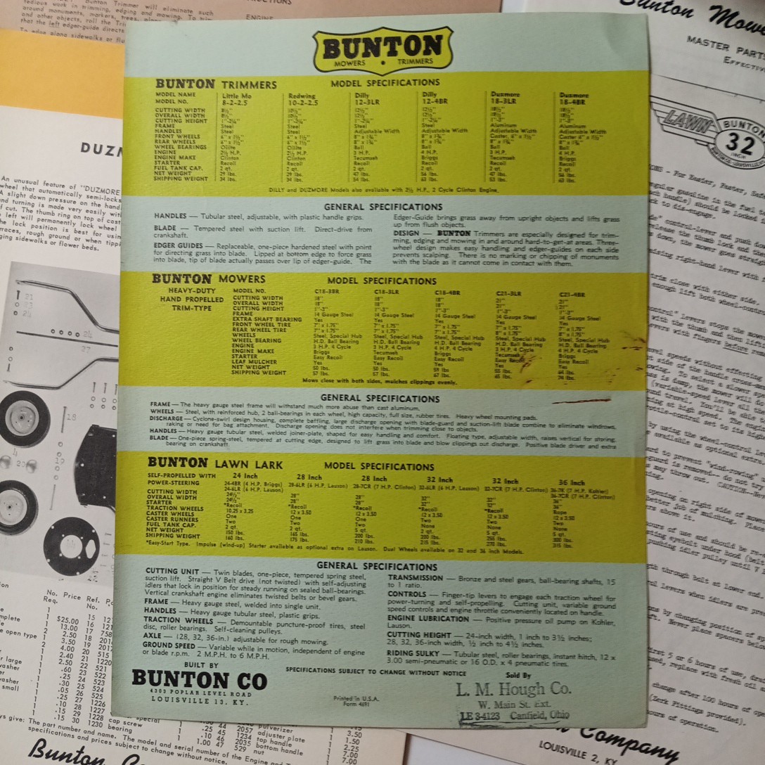 6 Bunton Lawn & Garden Tractors Brochure Redwing, Dilly, Duzmore Flyers Brochure
