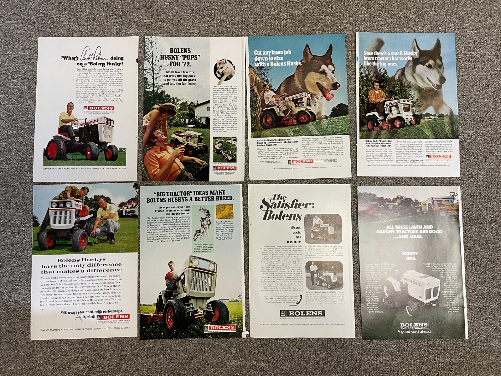 Bolens Print Ads Lot of 8 – 1960s 70s – 10 x 7 – Riding Lawn Mowers – Palmer