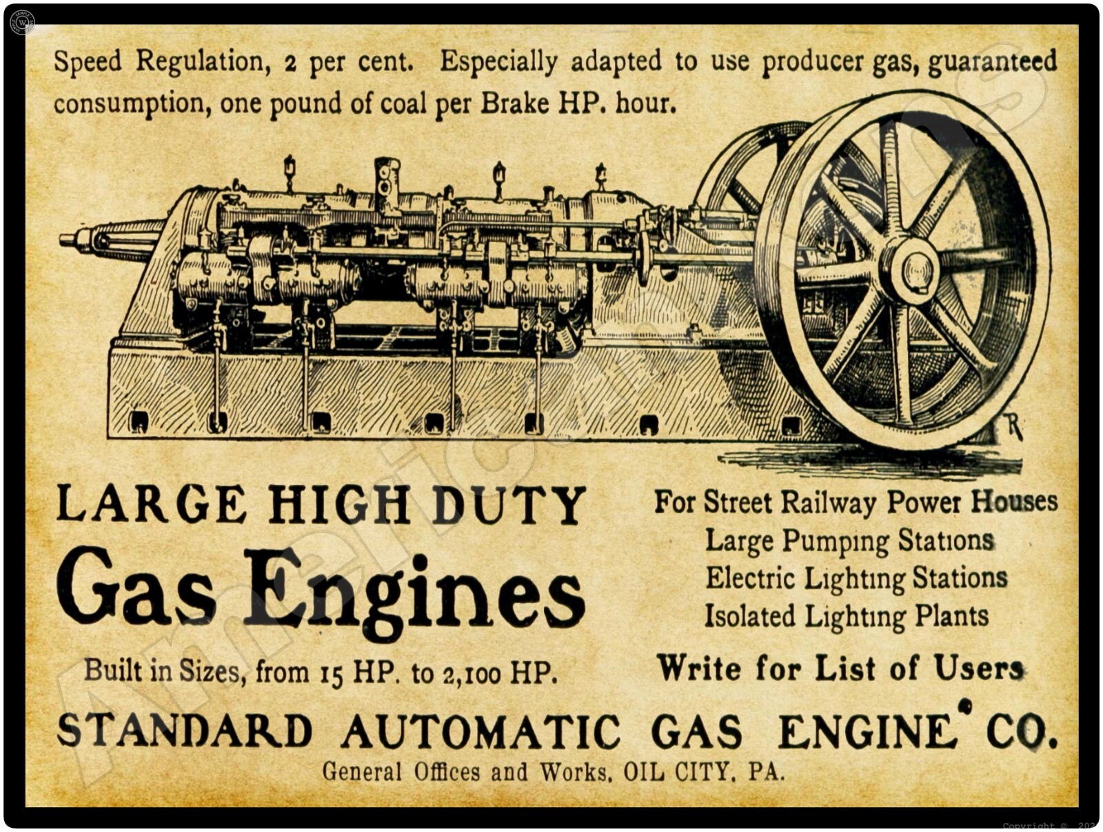 1901 Standard Automatic Gas Engines NEW Sign – 24&Prime;x30&Prime; USA STEEL XL Size, 7 lb