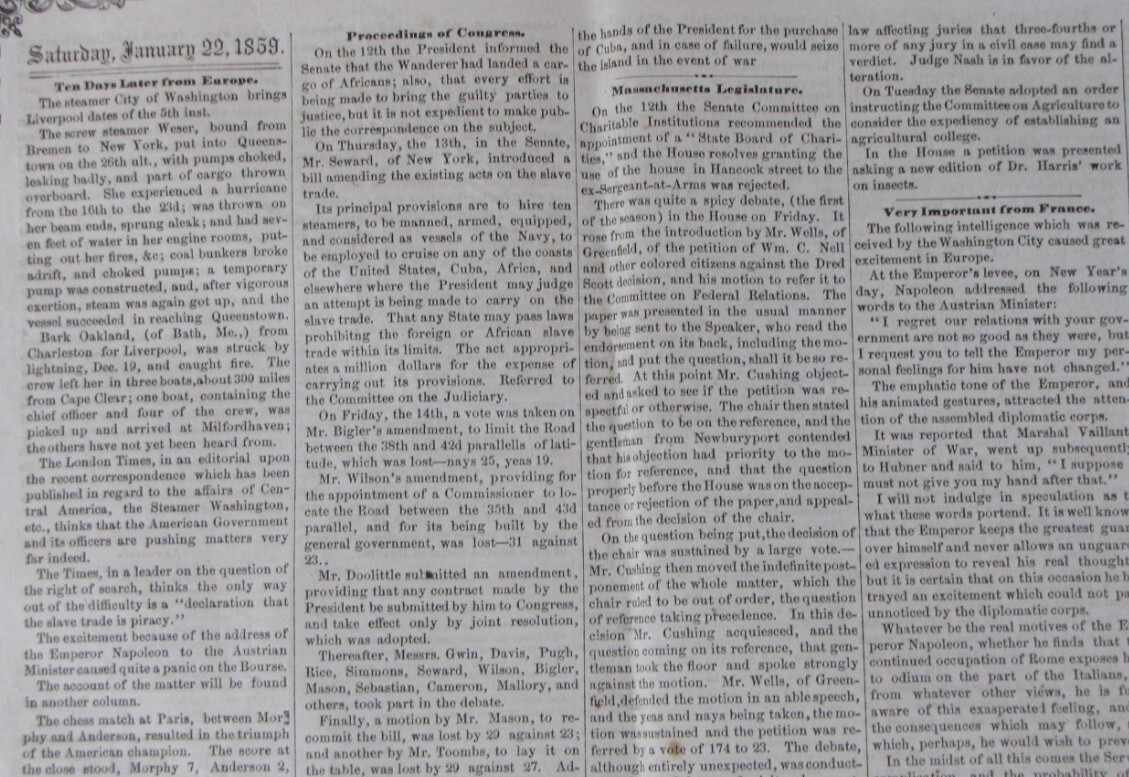 Antique 1859 Boston Massachusetts Farm News Newspaper