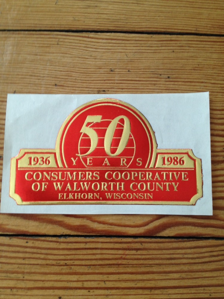 Bumper Sticker Decal Consumers Cooperative Of Walworth County 50 Years 1936-1986