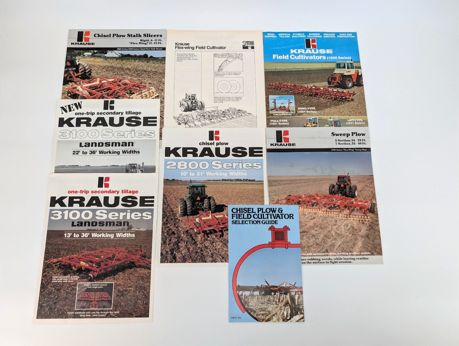 8 pc LOT Vintage Krause Chisel Sweep Plow Field Cultivator Tillage Brochures
