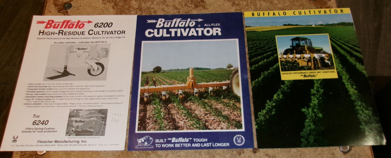 3-lot vintage buffalo cultivator 1 + 2 page brochures in very good shape used