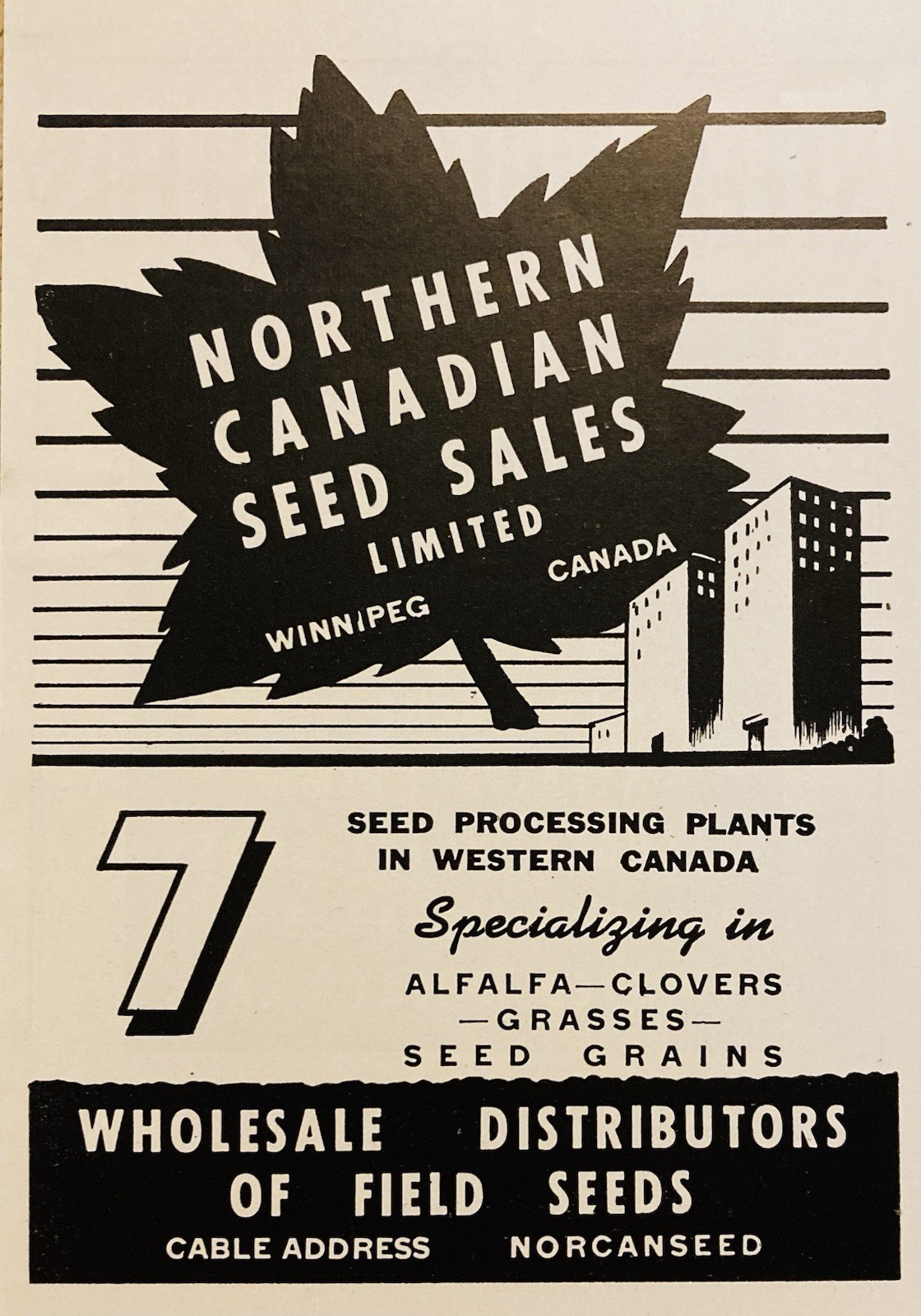 1954 AD.(XH85)~NORTHERN CANADIAN SEED SALES LTD. WINNIPEG, CANADA.