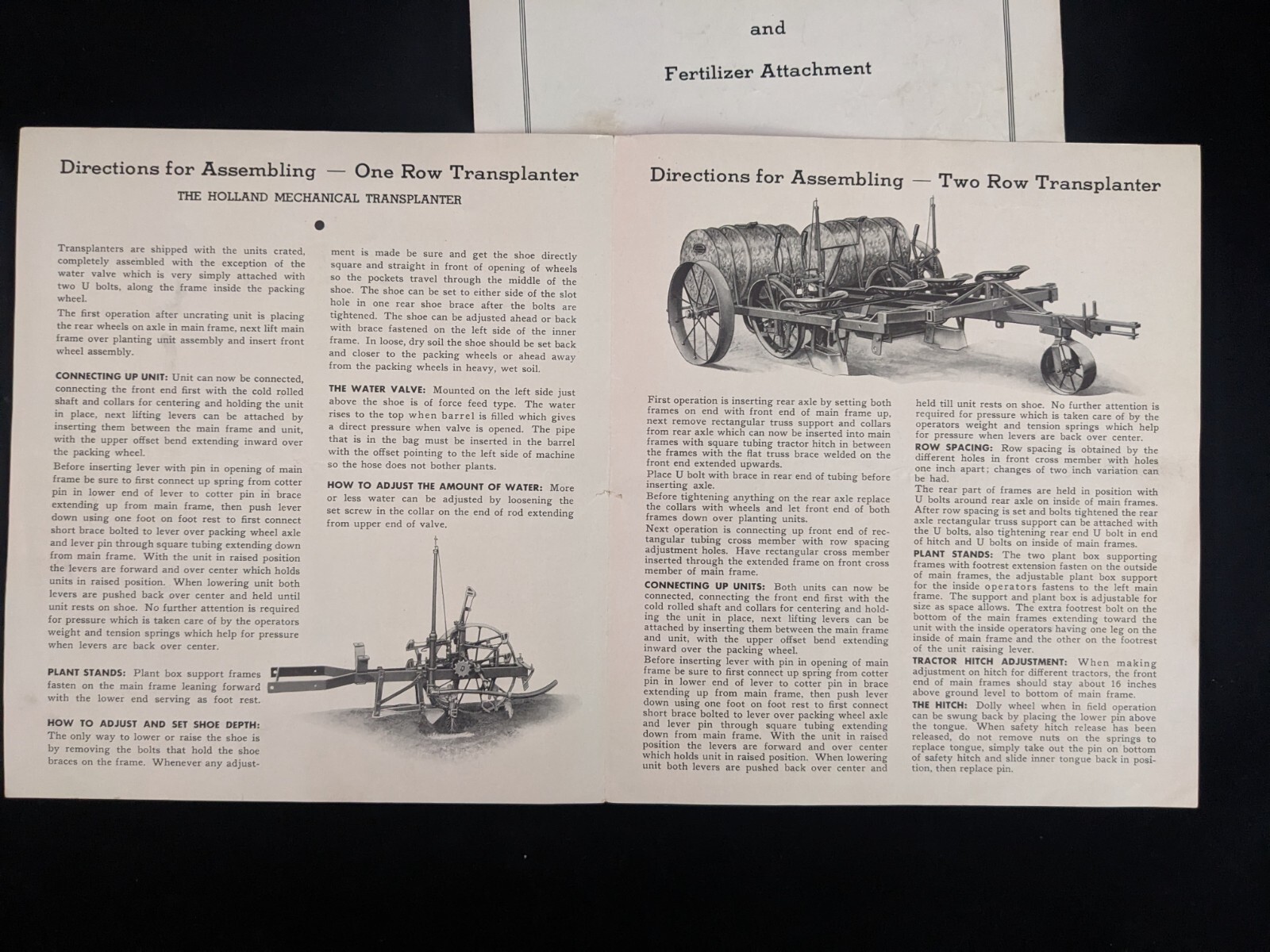 Original 1938 HOLLAND Mechanical Transplanter Operating Instructions Michigan