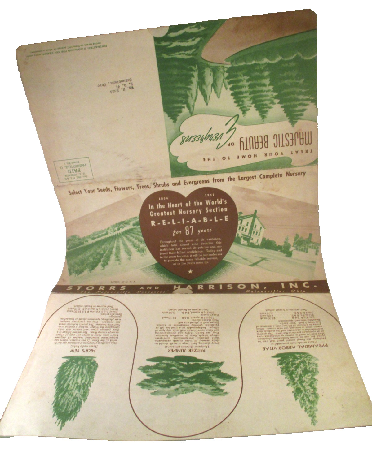 Vintage STORRS and HARRISON PAINESVILLE OH NURSERY MAILER BROCHURE
