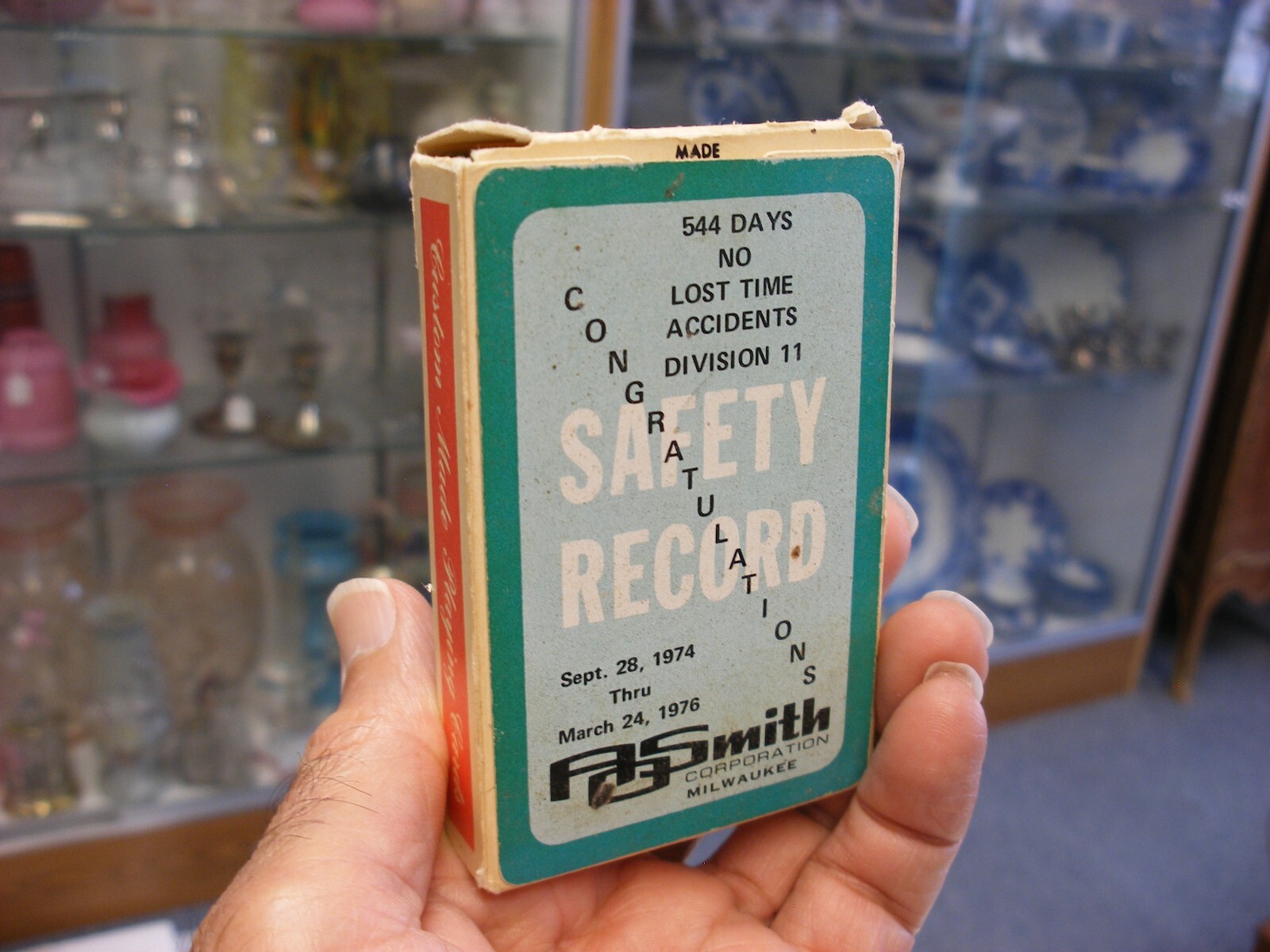 Vintage A.O. Smith Safety Record Comic Playing Cards – missing 3 of clubs