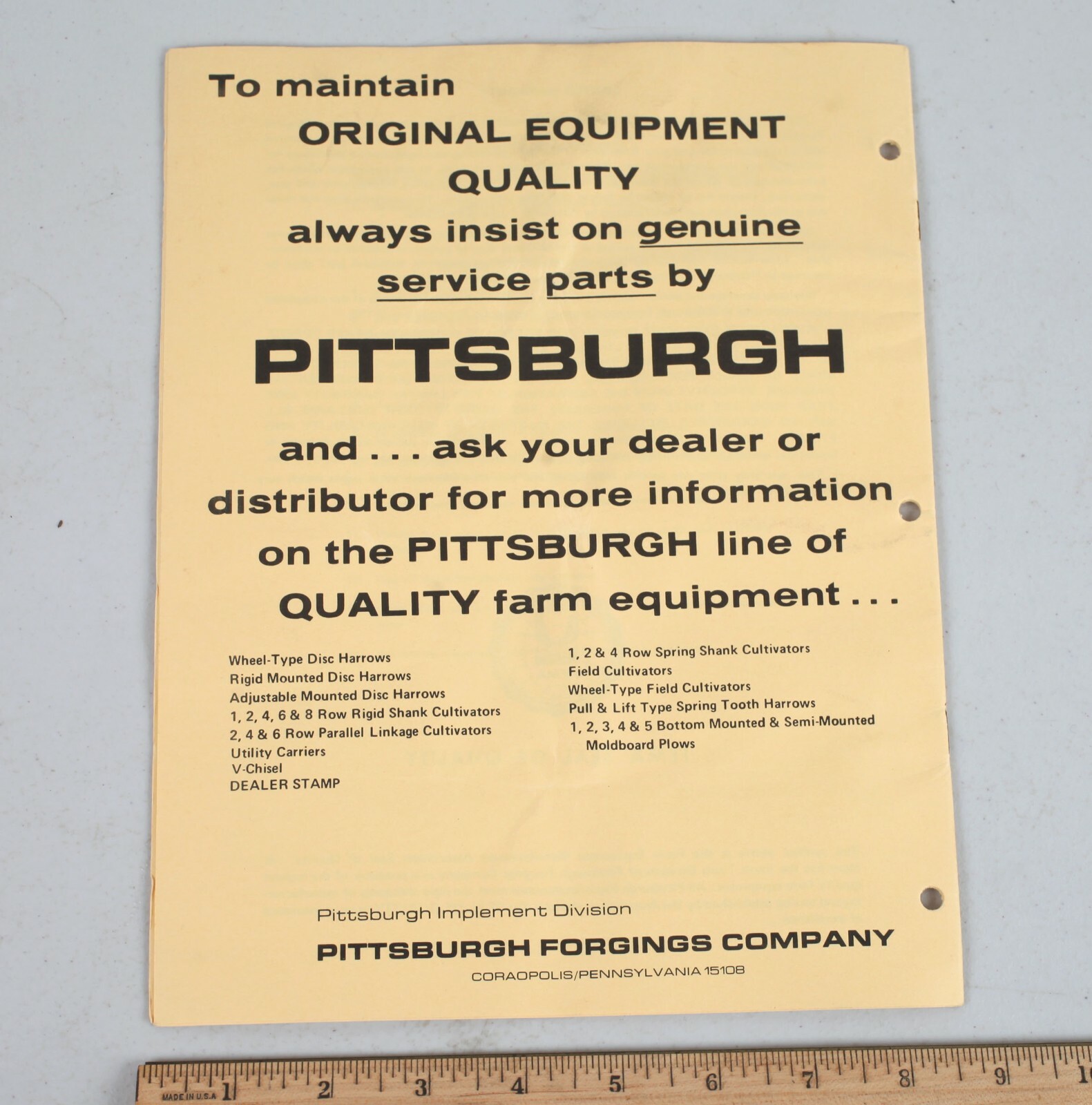 Vintage Pittsburgh Forgings Series 294 Spring Tooth Harrows Owner&rsquo;s Manual