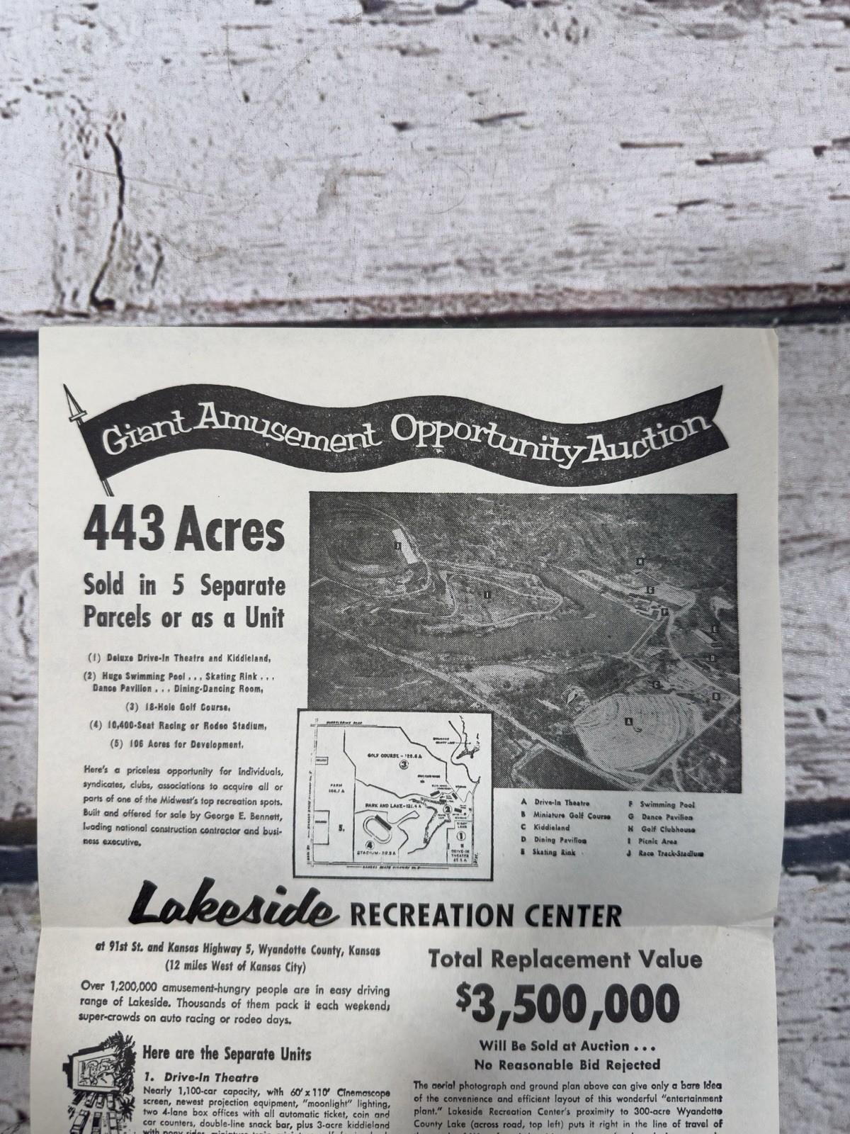VTG Lakeside Recreation Center Amusement Kansas Public Auction Sale Sign Flyer