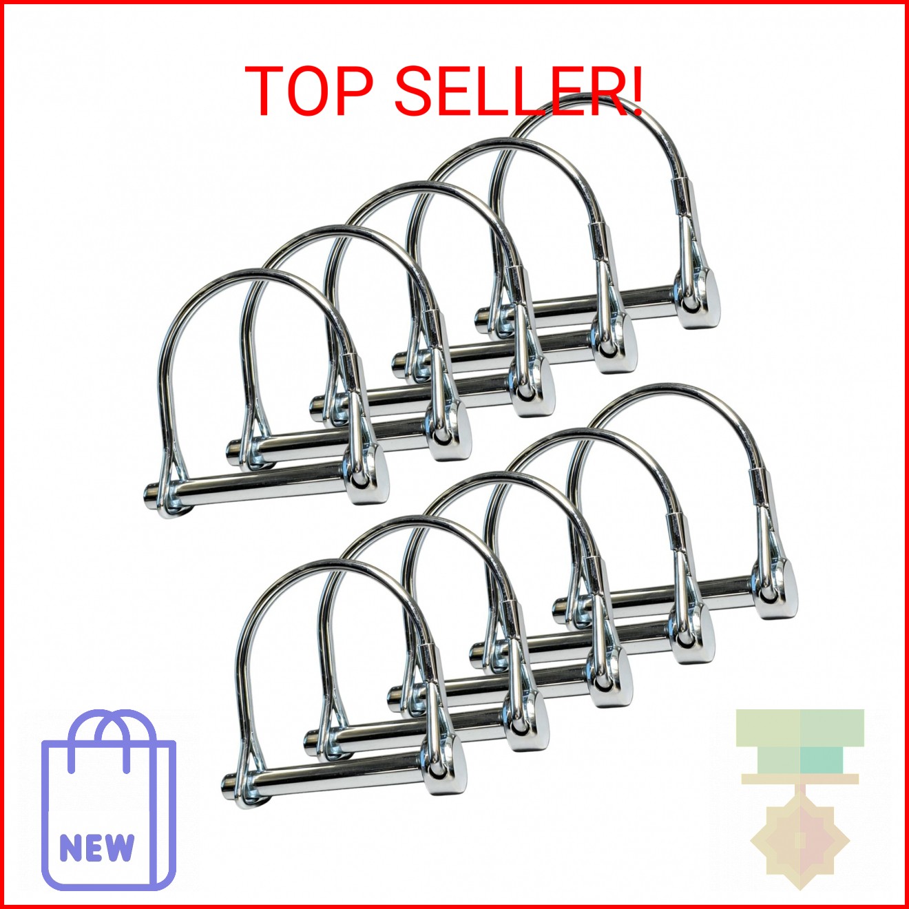 10 Pack, NRJSSCC Trailer Coupler Pin and Locking Pin, 2-1/8&Prime;x1/4&Prime; Trailer Hitch
