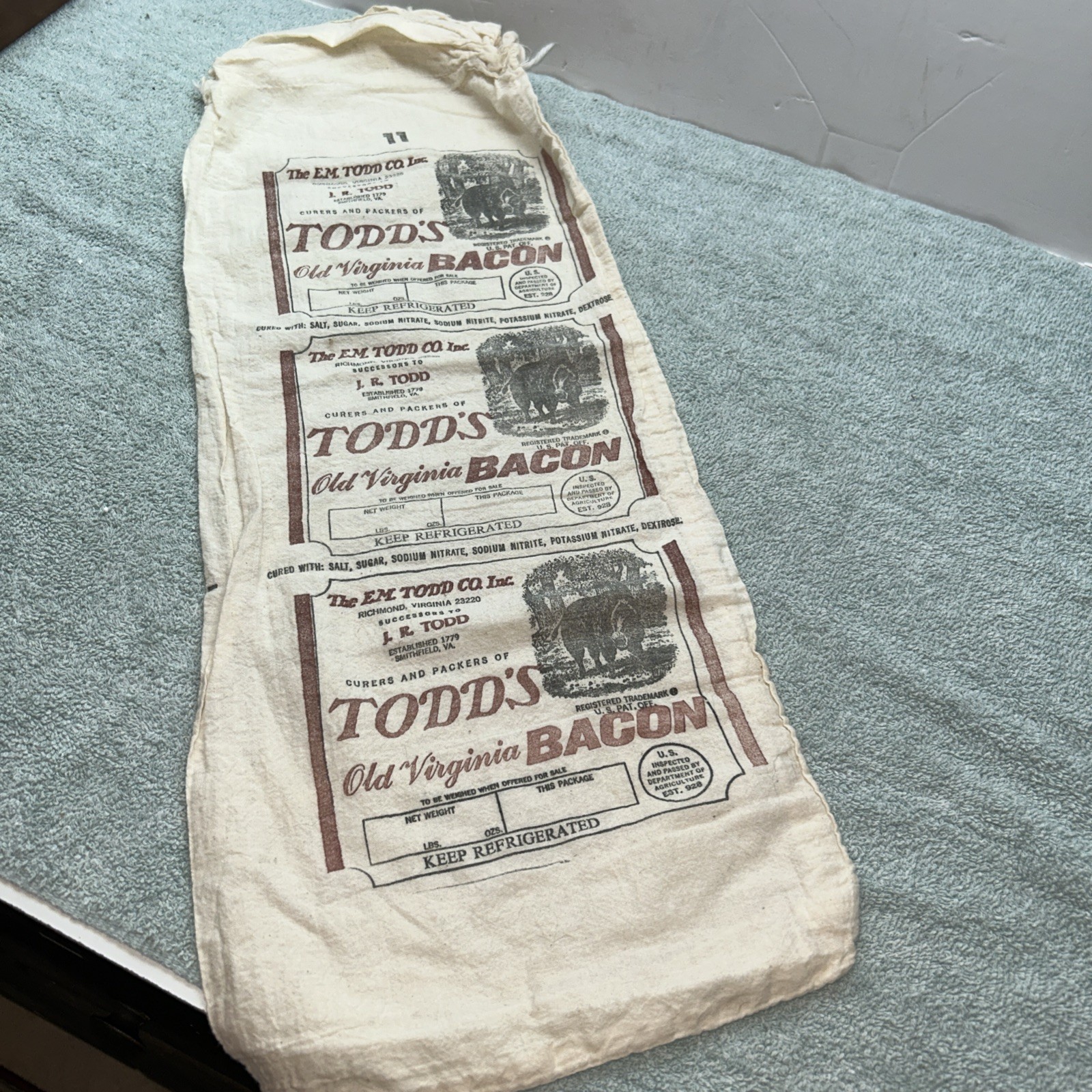 Vintage E.M. Todd CO. Inc Old Virginia Bacon Cover With Cooking Instructions