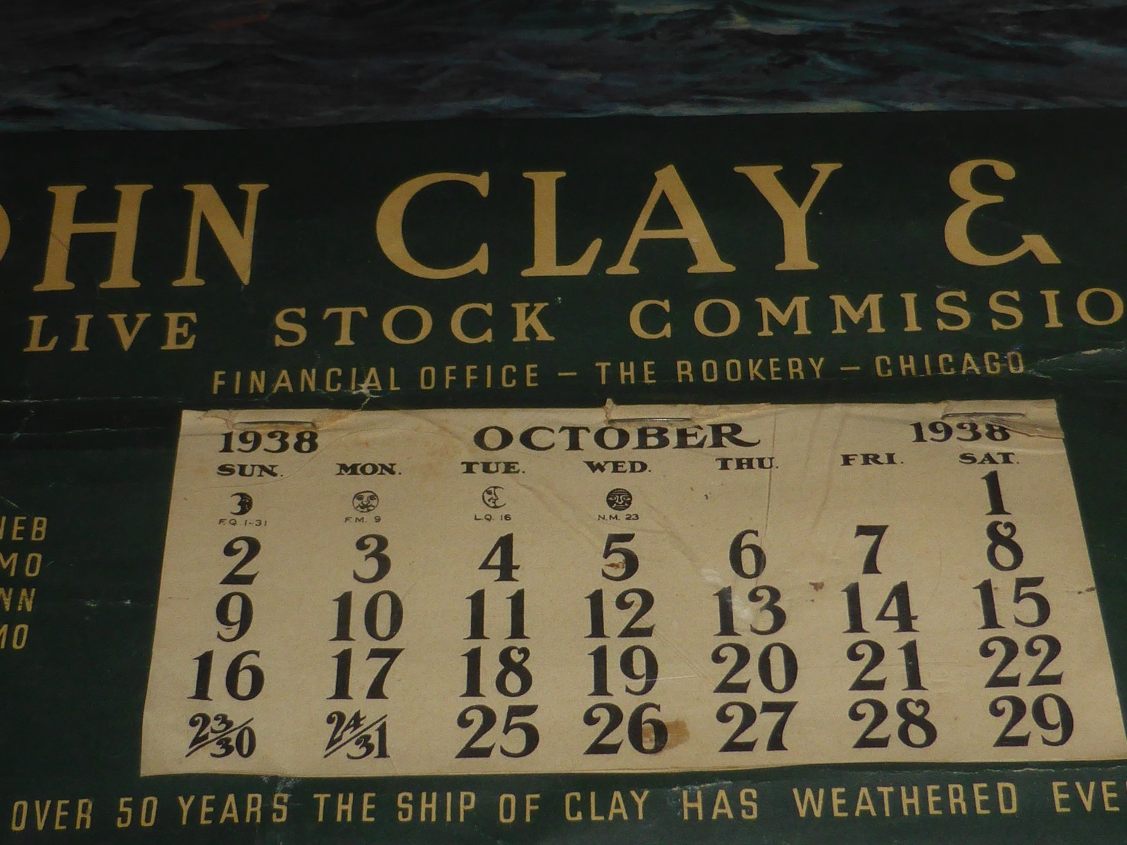 VINTAGE FRAMED JOHN CLAY CO LIVESTOCK COMMISSION CALENDAR ADVERTISING LITHO SHIP