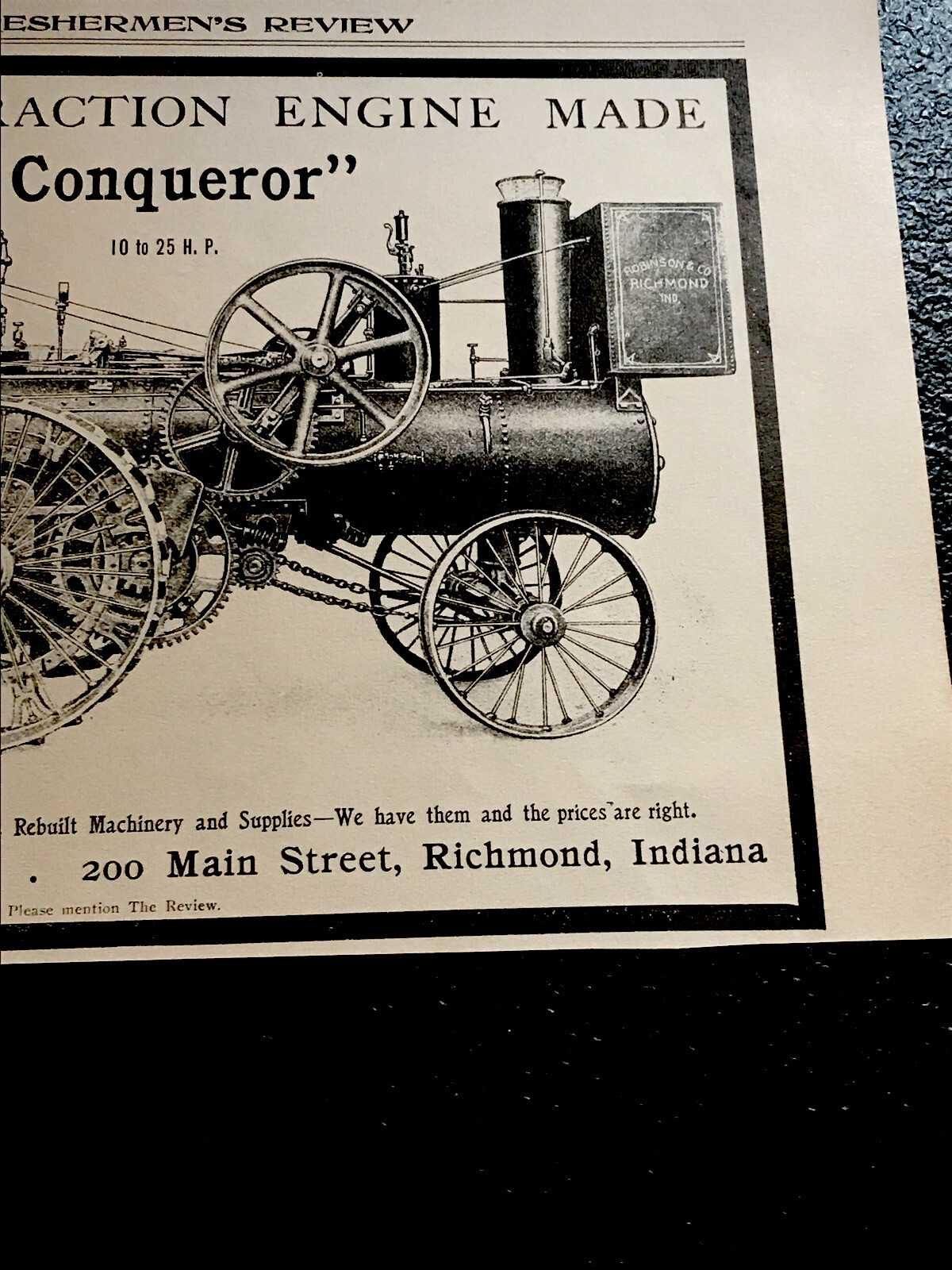 1906 Robinson Traction Engine Farm Implements Advertising – Richmond – Indiana