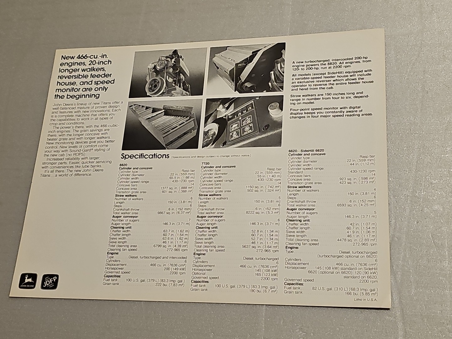 John Deere 8820 Combine For 1979 Brochure Signal Sheet