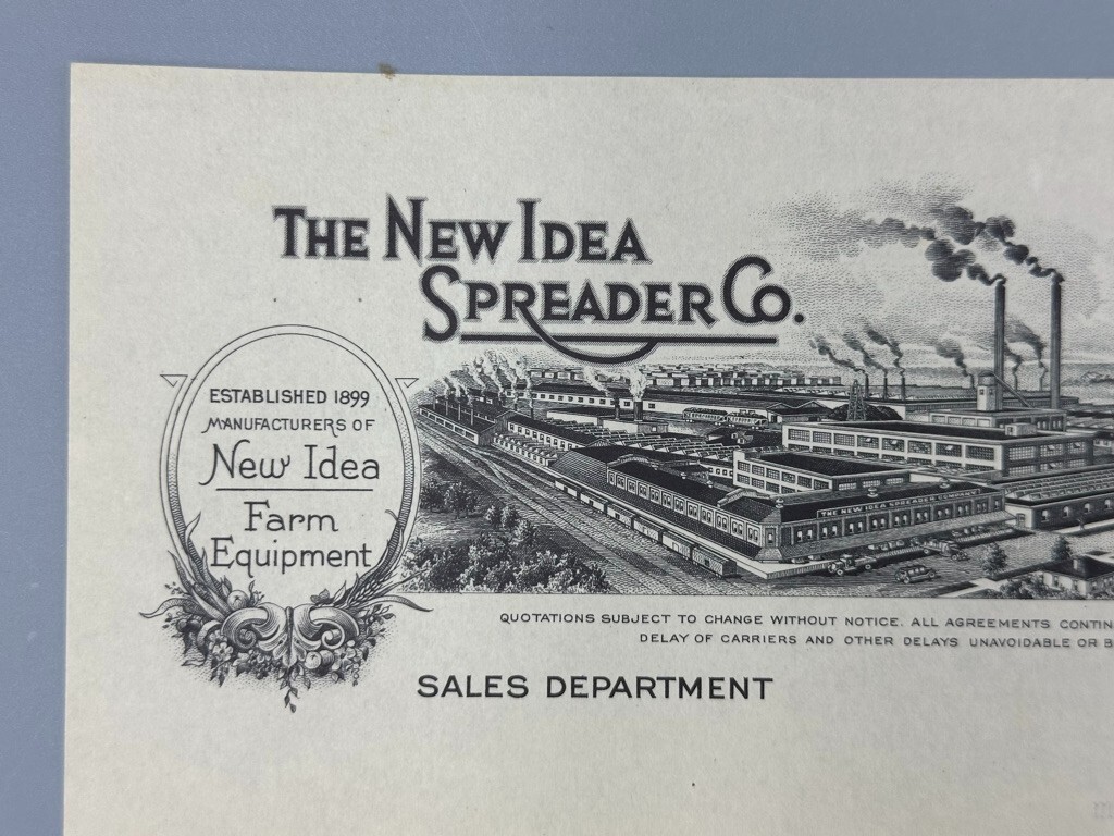 1928 NEW IDEA SPREADER Co COLDWATER Ohio FARM Advertising Antique Letter