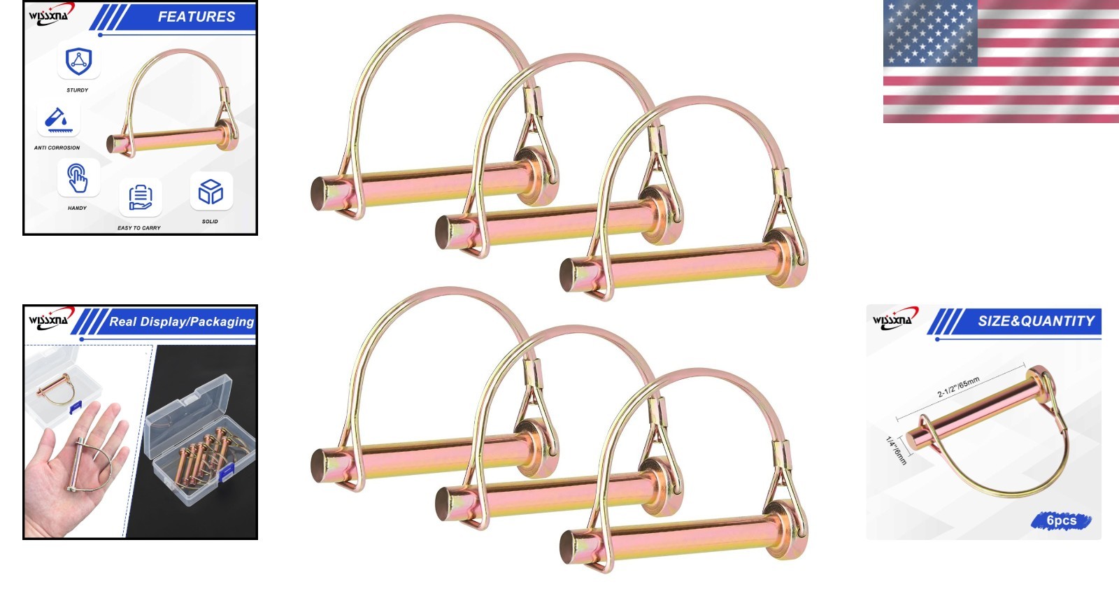 Heavy Duty PTO and Hitch Lynch Square D-Shape Pins 6PCS for Tractors Trucks