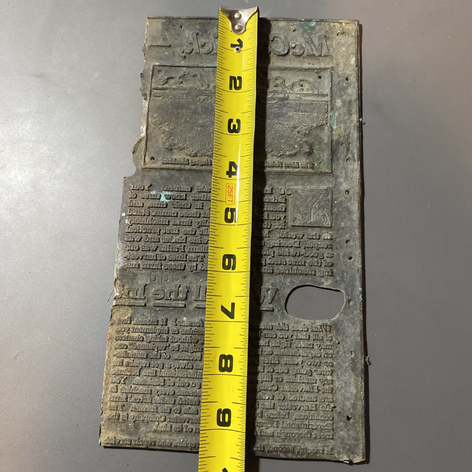 RARE McCormick Deering Copper Printing Plate 1930s farm imagery + Text Look!