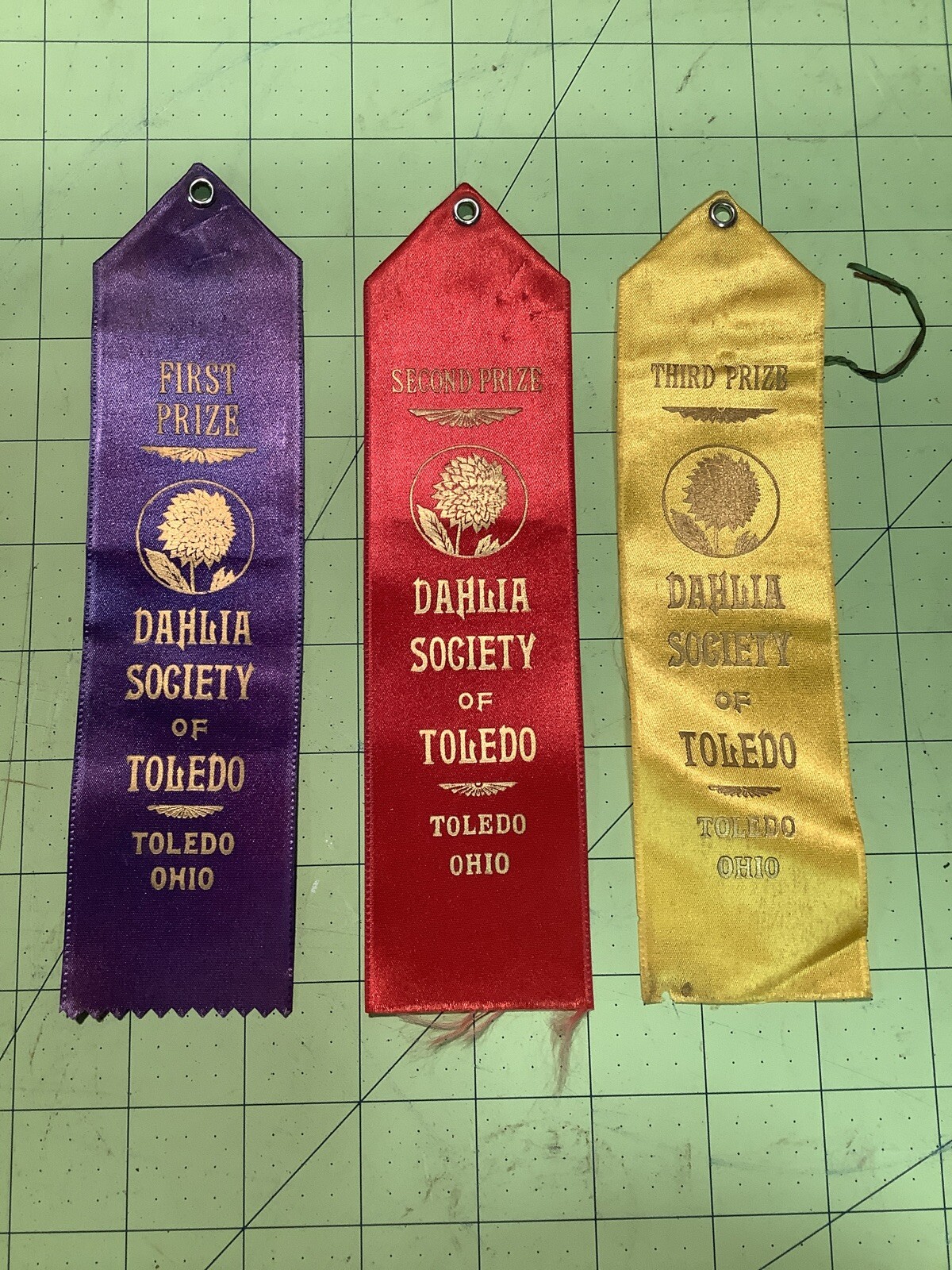 Three Vintage Ribbons Dahlia Society Toledo Ohio INV-P0619