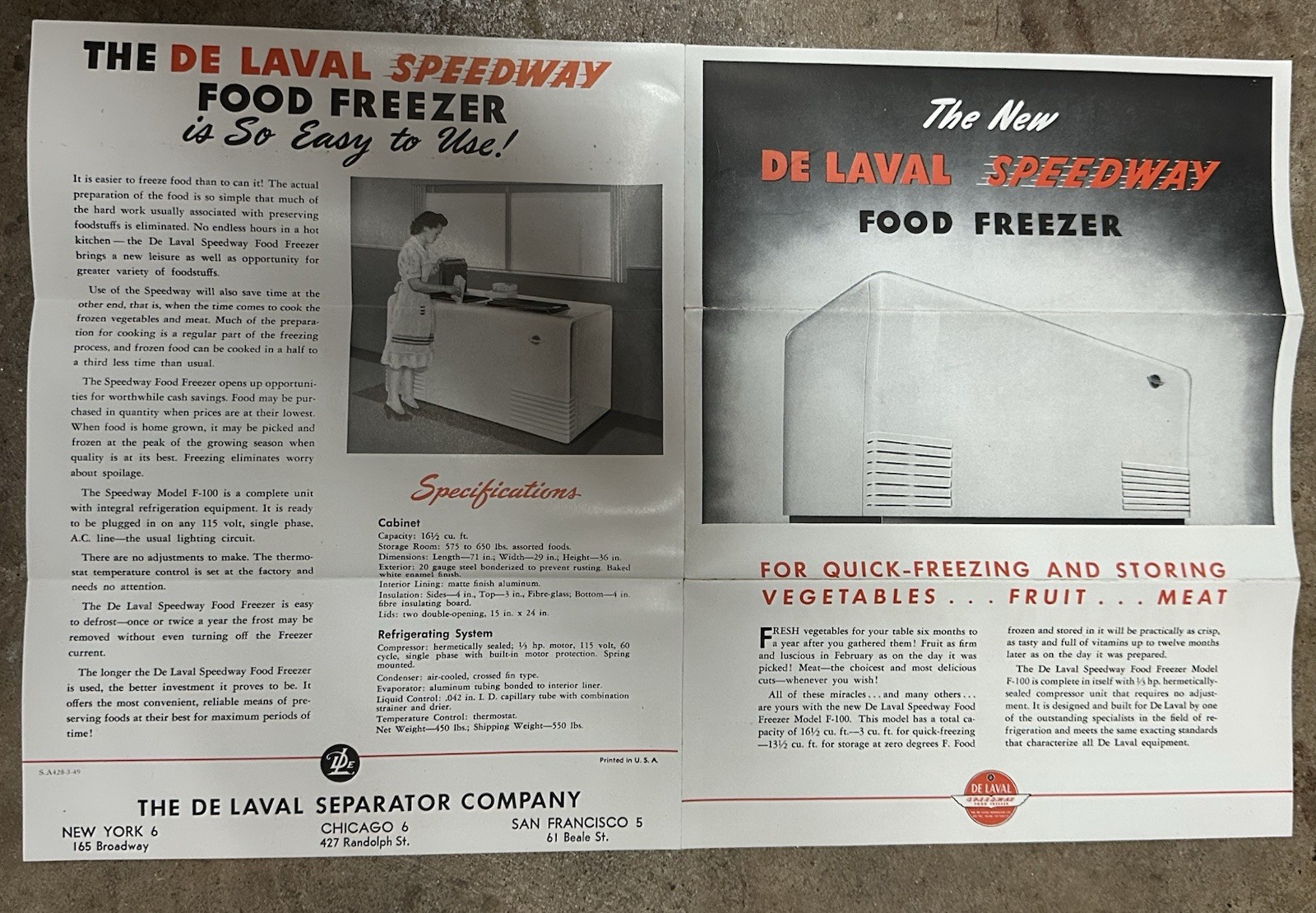 1949 De Laval Speedway Food Freezer pamphlet (22A)
